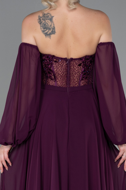 Robe de Soirée Longue Mousseline Couleur Cerise ABU3265