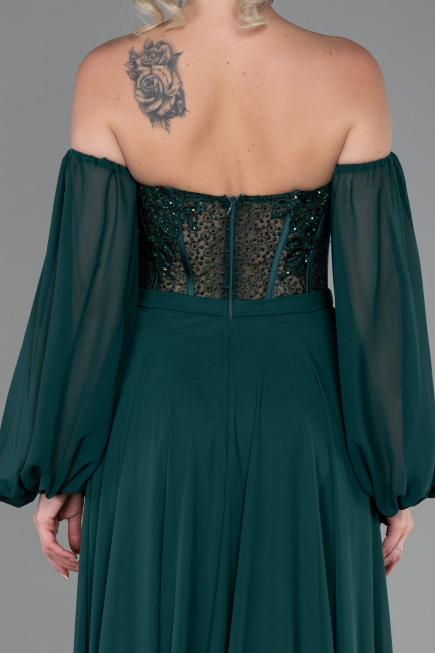 Robe de Soirée Longue Mousseline Émeraude ABU3265