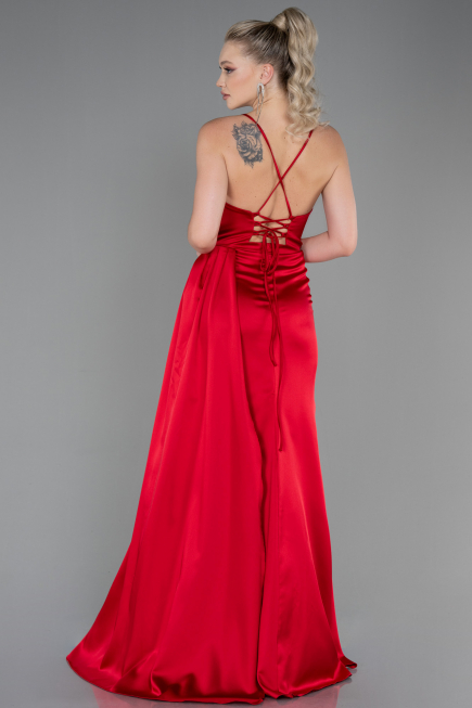 Robe de Soirée Longue Satin Rouge ABU3267