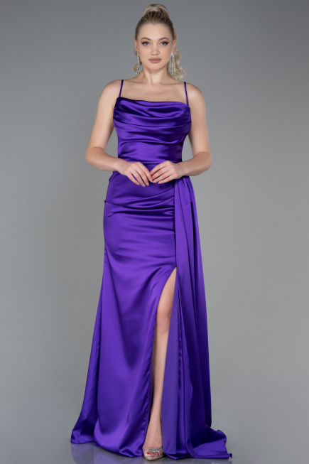 Robe de Soirée Longue Satin Violet ABU3267