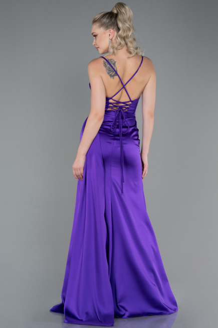 Robe de Soirée Longue Satin Violet ABU3267