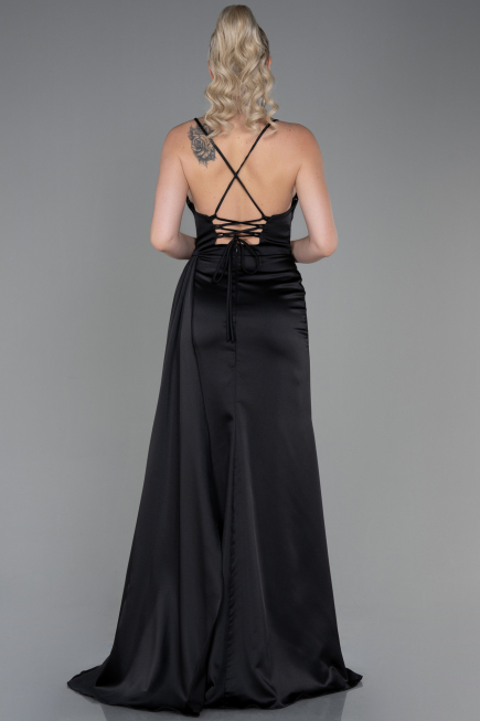 Robe de Soirée Longue Satin Noir ABU3267