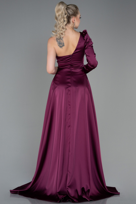 Robe De Soirée Satin Longue Prune ABU1715