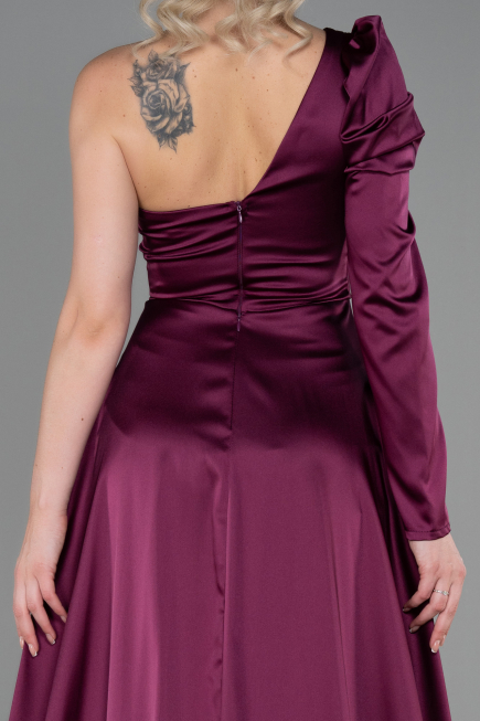 Robe De Soirée Satin Longue Prune ABU1715