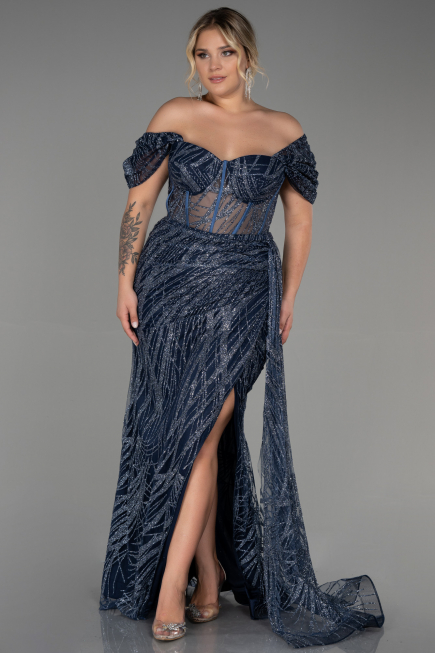 Robe De Soirée Grande Taille Longue Bleu Marine ABU3097