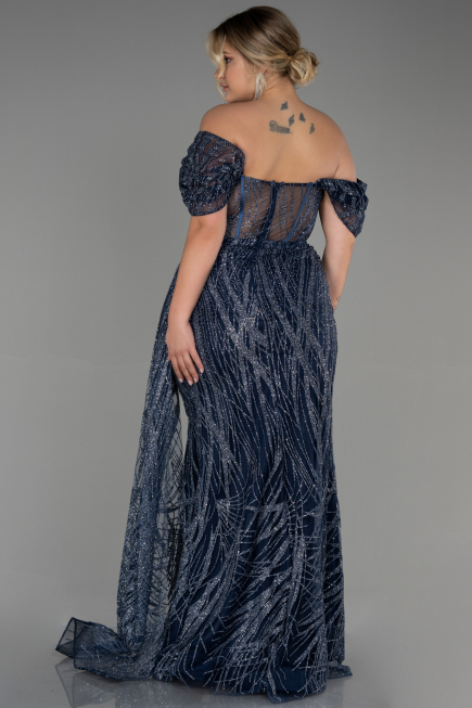 Robe De Soirée Grande Taille Longue Bleu Marine ABU3097