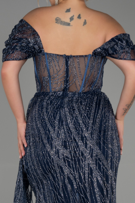 Robe De Soirée Grande Taille Longue Bleu Marine ABU3097