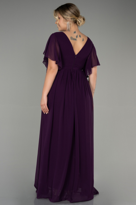 Robe de Soirée Grande Taille Longue Mousseline Violet Foncé ABU3276