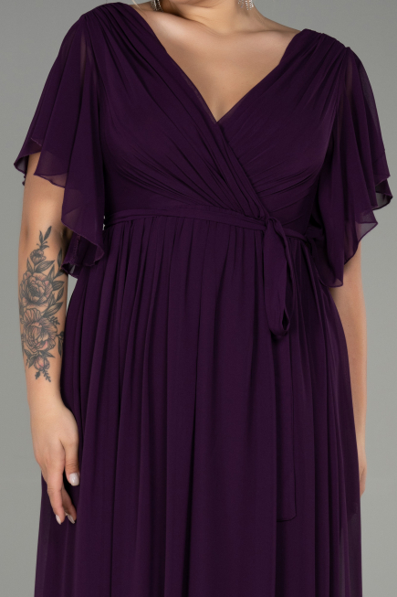 Robe de Soirée Grande Taille Longue Mousseline Violet Foncé ABU3276