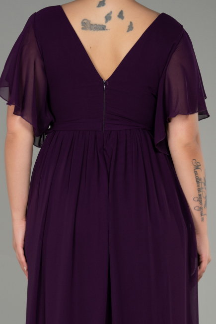 Robe de Soirée Grande Taille Longue Mousseline Violet Foncé ABU3276
