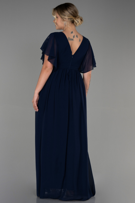 Robe de Soirée Grande Taille Longue Mousseline Bleu Marine ABU3276