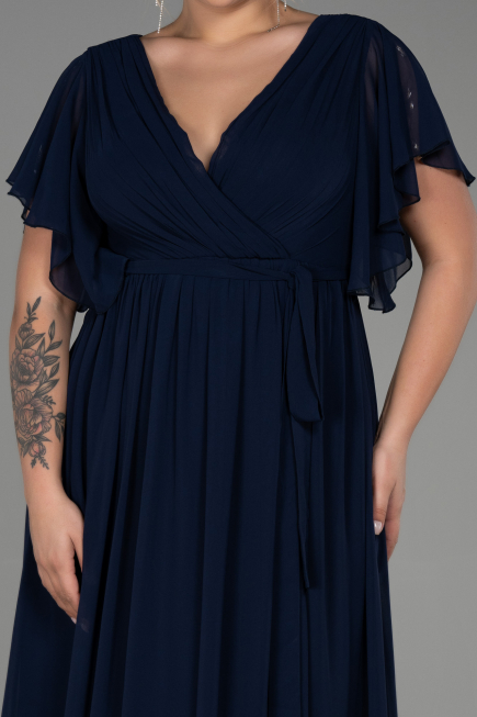 Robe de Soirée Grande Taille Longue Mousseline Bleu Marine ABU3276