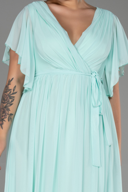 Robe de Soirée Grande Taille Longue Mousseline Menthe ABU3276