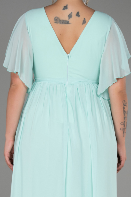 Robe de Soirée Grande Taille Longue Mousseline Menthe ABU3276