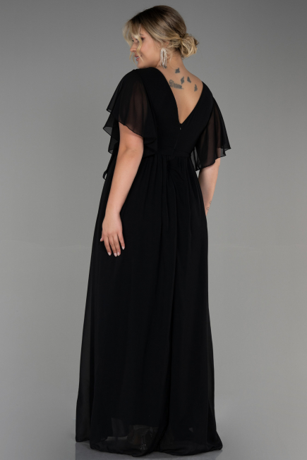 Robe de Soirée Grande Taille Longue Mousseline Noir ABU3276