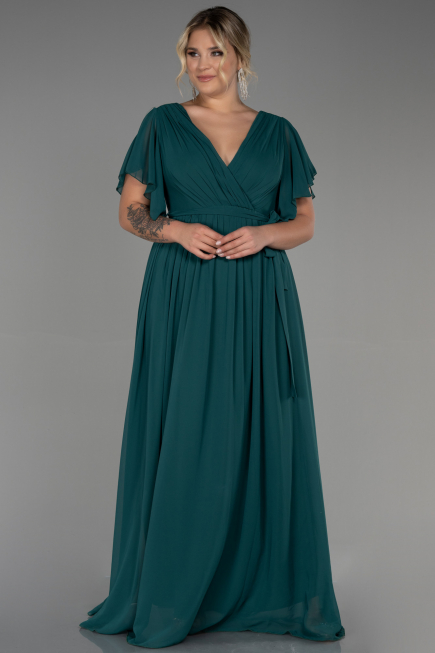 Robe de Soirée Grande Taille Longue Mousseline Émeraude ABU3276