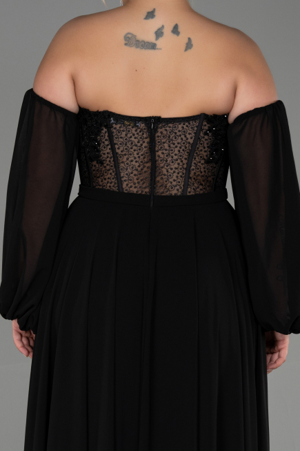 Robe de Soirée Grande Taille Longue Mousseline Noir ABU3266