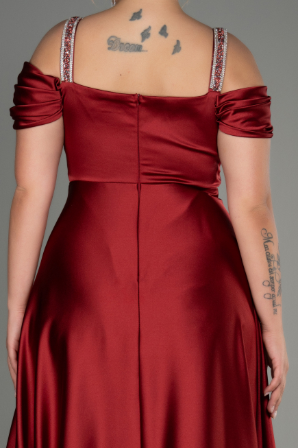 Robe de Soirée Grande Taille Longue Satin Rouge Bordeaux ABU3277
