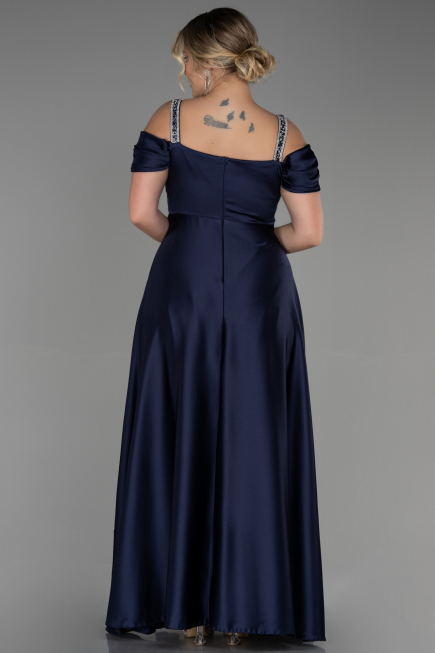 Robe de Soirée Grande Taille Longue Satin Bleu Marine ABU3277
