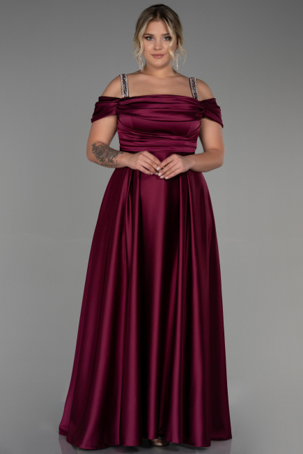 Robe de Soirée Grande Taille Longue Satin Prune ABU3277
