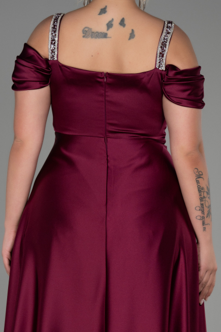 Robe de Soirée Grande Taille Longue Satin Prune ABU3277