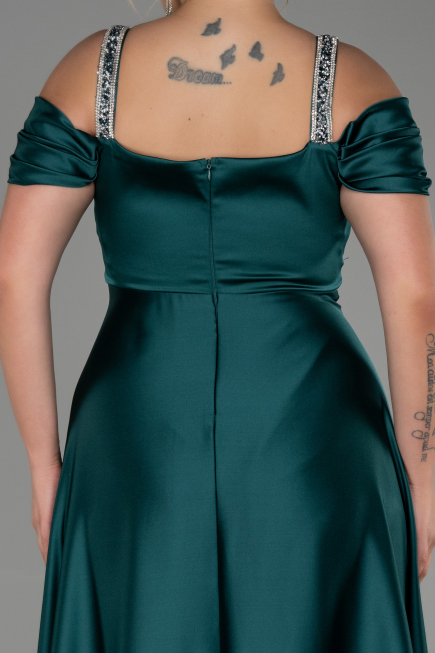 Robe de Soirée Grande Taille Longue Satin Émeraude ABU3277