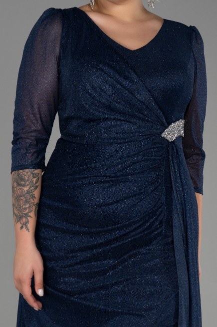 Robe Grande Taille Longue Bleu Marine ABU3279