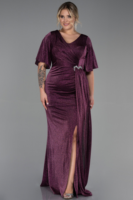 Robe de Soirée Grande Taille Longue Prune ABU3282