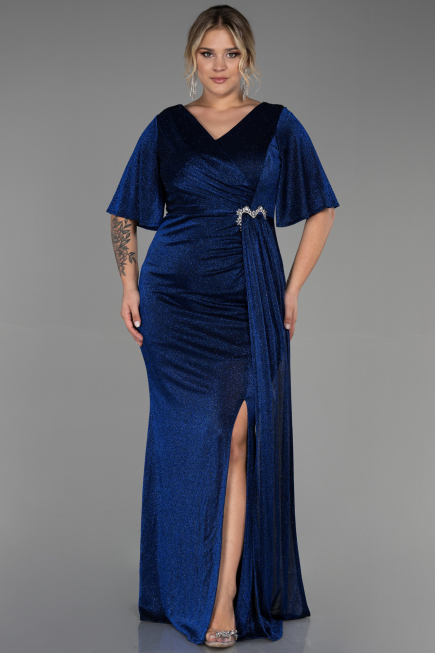 Robe de Soirée Grande Taille Longue Bleu Saxe ABU3282