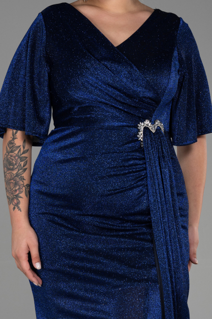 Robe de Soirée Grande Taille Longue Bleu Saxe ABU3282