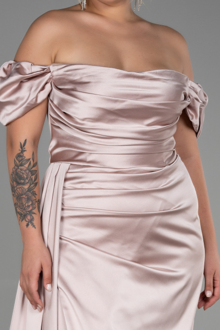 Robe De Soirée Grande Taille Satin Longue Beige ABU1626
