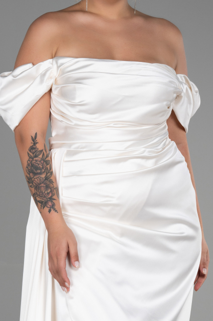 Robe De Soirée Grande Taille Satin Longue Crème ABU1626