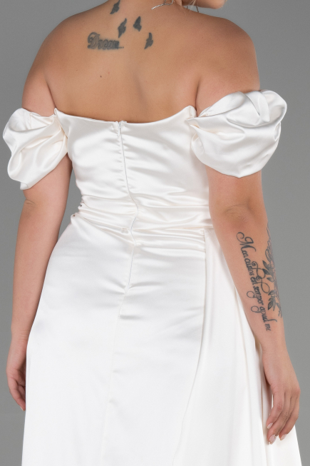 Robe De Soirée Grande Taille Satin Longue Crème ABU1626