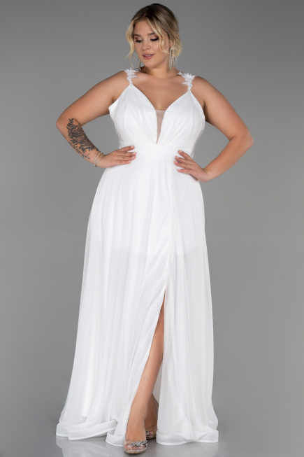 Robe de Soirée Grande Taille Longue Blanc ABU3174