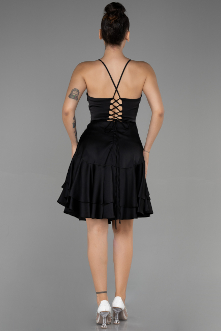 Robe de Cérémonie Courte Satin Noir ABK1843