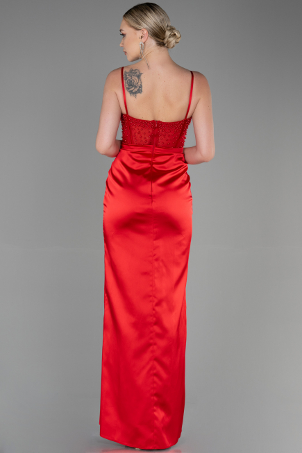 Robe de Soirée Longue Satin Rouge ABU3312