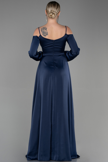 Robe de Soirée Longue Satin Bleu Marine ABU2339