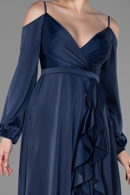Robe de Soirée Longue Satin Bleu Marine ABU2339
