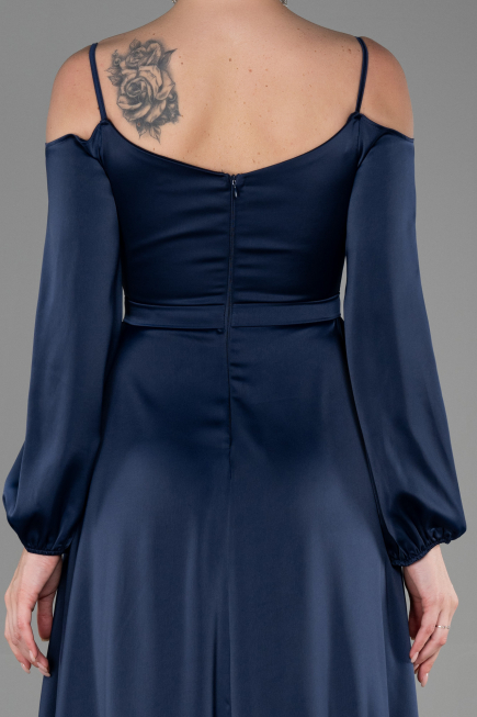 Robe de Soirée Longue Satin Bleu Marine ABU2339