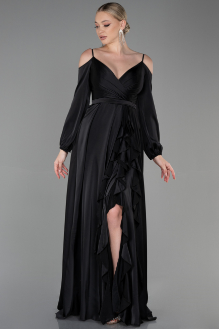 Robe de Soirée Longue Satin Noir ABU2339