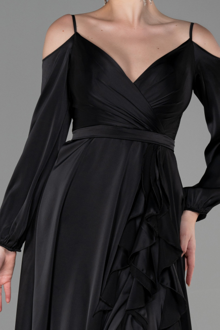 Robe de Soirée Longue Satin Noir ABU2339
