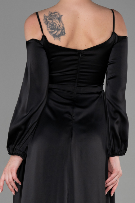 Robe de Soirée Longue Satin Noir ABU2339