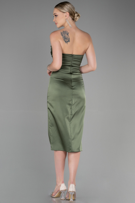 Robe de Cérémonie Midi Satin Kaki ABK1845