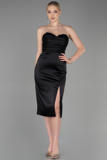Robe de Cérémonie Midi Satin Noir ABK1845