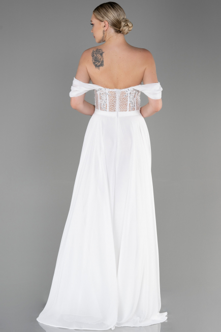 Robe de Soirée Longue Mousseline Blanc ABU3310