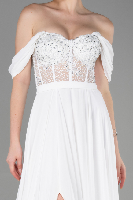 Robe de Soirée Longue Mousseline Blanc ABU3310