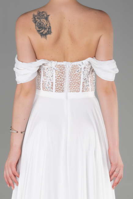 Robe de Soirée Longue Mousseline Blanc ABU3310