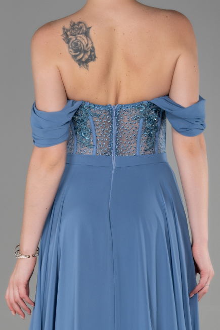 Robe de Soirée Longue Mousseline Indigo ABU3310