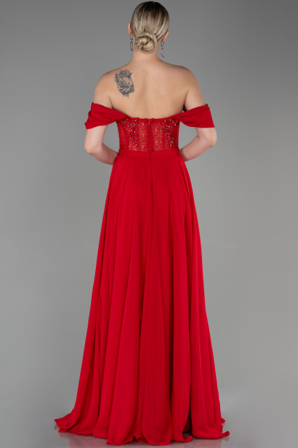 Robe de Soirée Longue Mousseline Rouge ABU3310