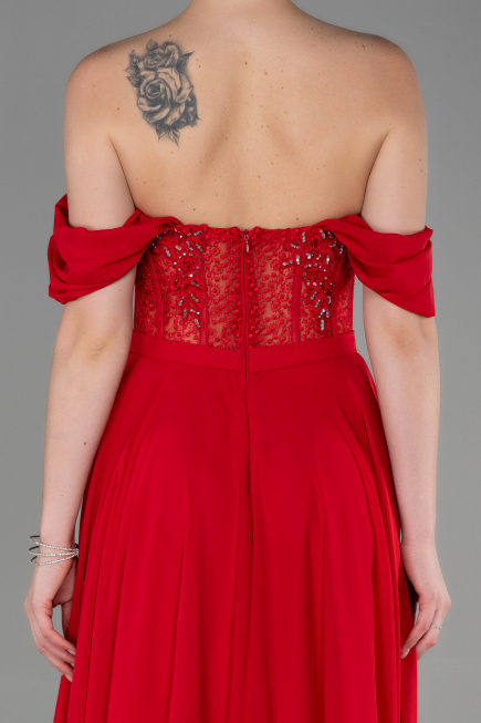 Robe de Soirée Longue Mousseline Rouge ABU3310